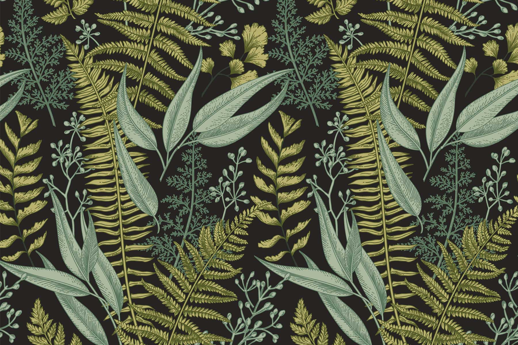 Dark Botanical Leaves Wall Mural-Wall Mural-Eazywallz