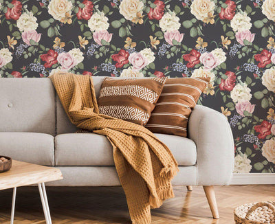 Dark Floral #003-Repeat Pattern Wallpaper-Eazywallz