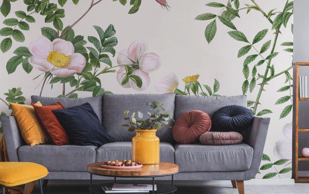 De Candolle's White Rose Mural Wallpaper-Wall Mural-Eazywallz