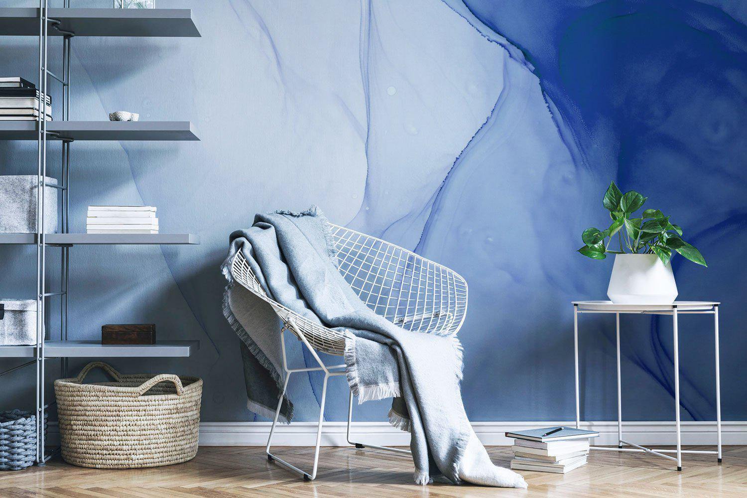 Deep Blue Ink Utopia Wall Mural-Wall Mural-Eazywallz
