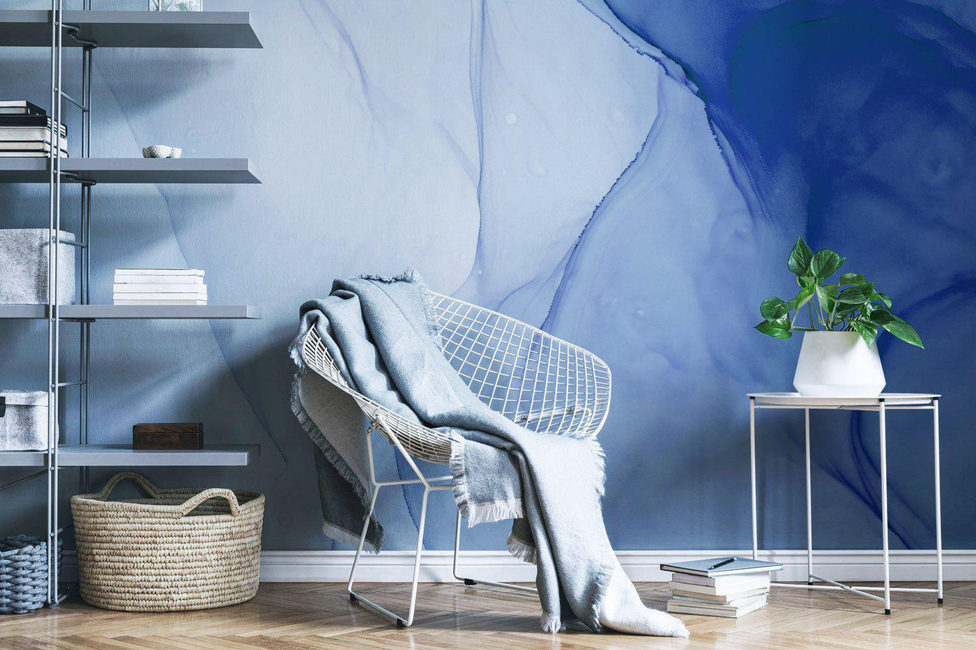 Deep Blue Ink Utopia Wall Mural | Abstract Murals | Eazywallz