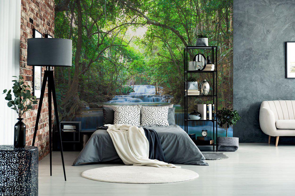 Deep Forest Waterfall Mural Wallpaper-Wall Mural-Eazywallz