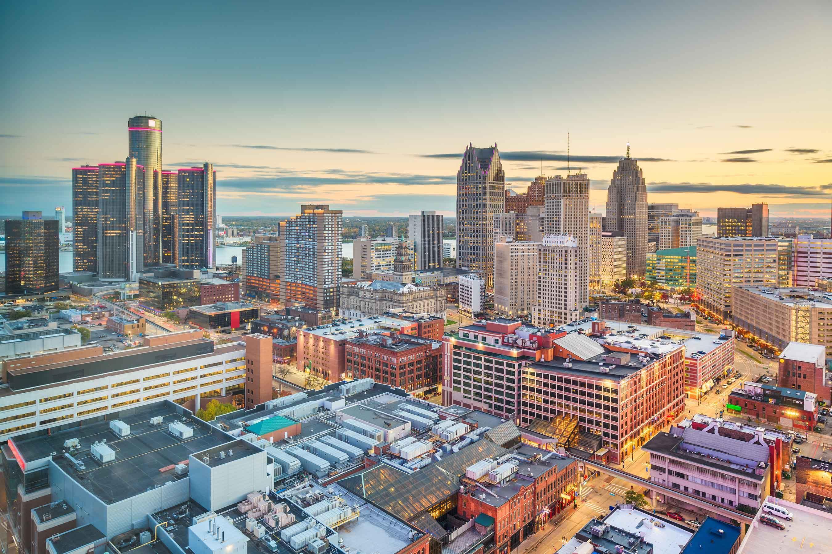 Detroit Cityscape Wallpaper Mural - Skyline Wallpaper - Eazywallz