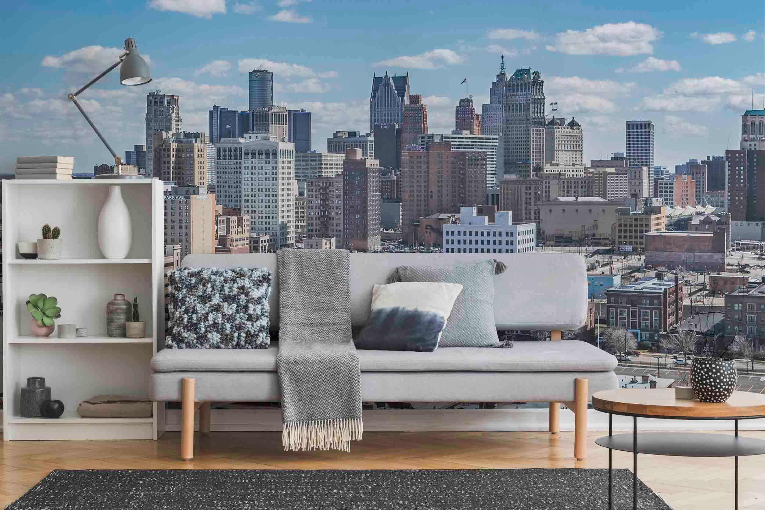 Detroit Skyline Wallpaper Mural-Wall Mural-Eazywallz