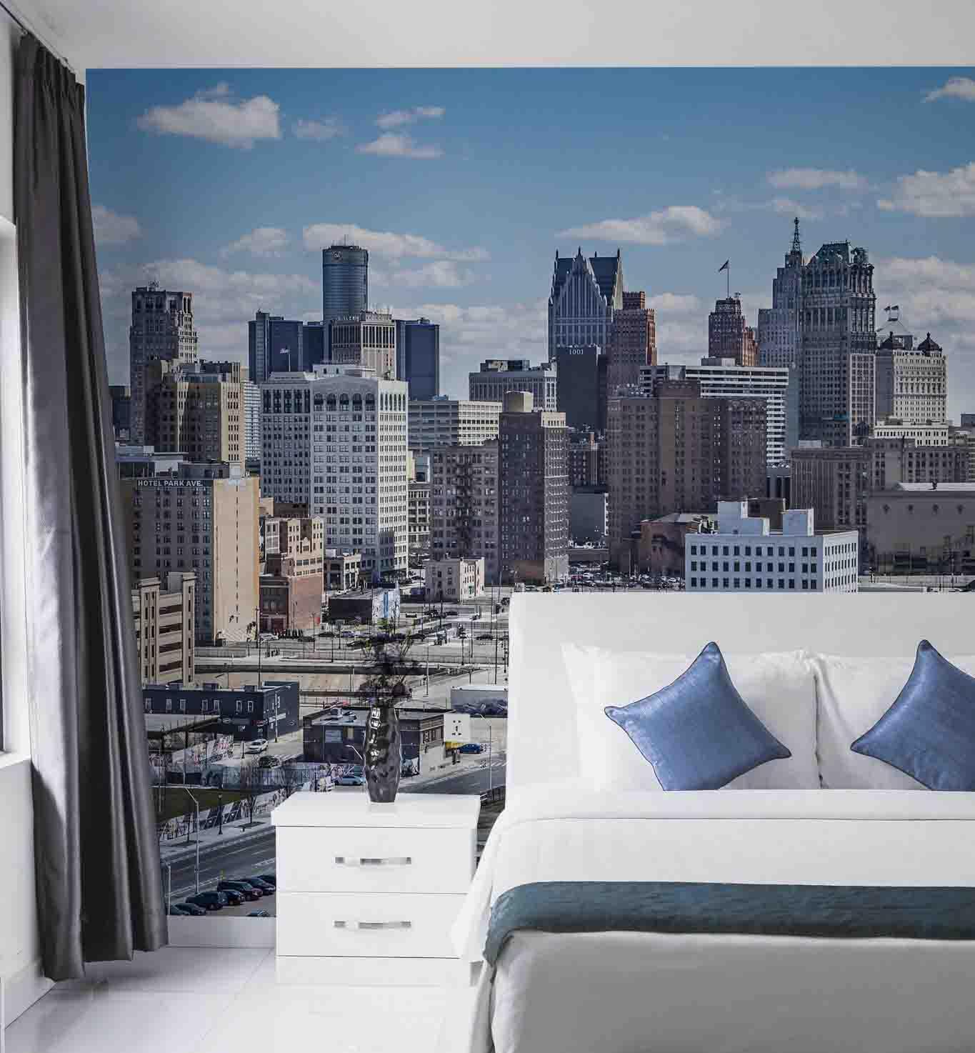 Detroit Skyline Wallpaper Mural-Wall Mural-Eazywallz