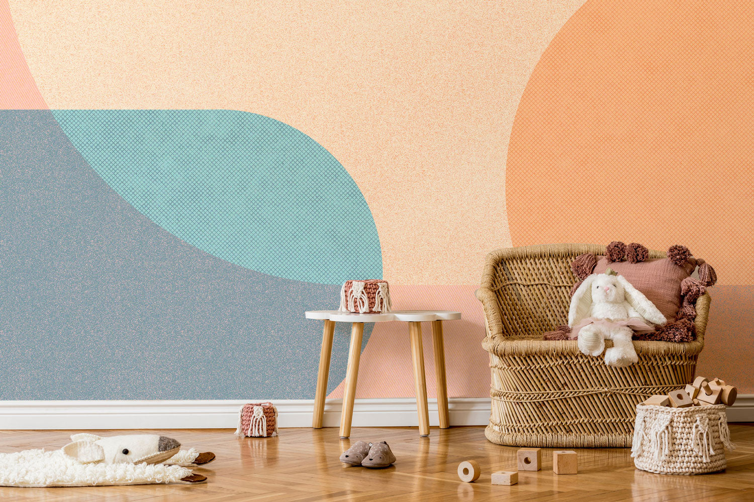 Retro Peach Pink Shapes Wall Mural