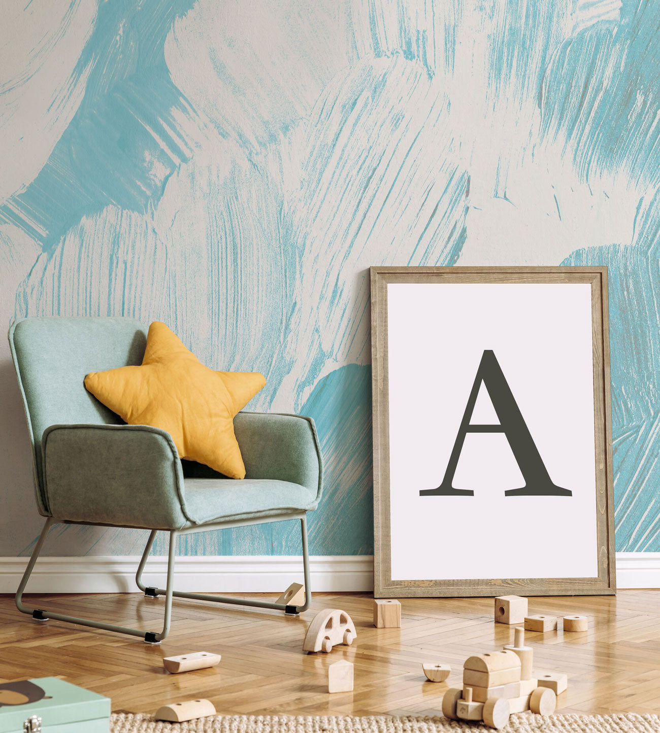 Blue Oasis Paint Strokes Wall Mural