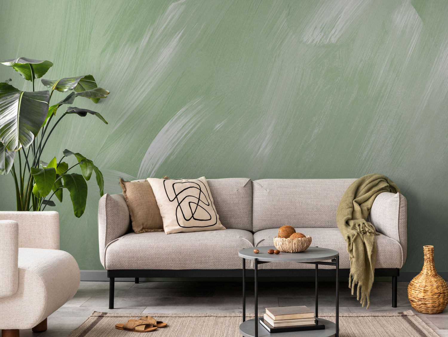 Green Moss Paint Strokes Wall Mural