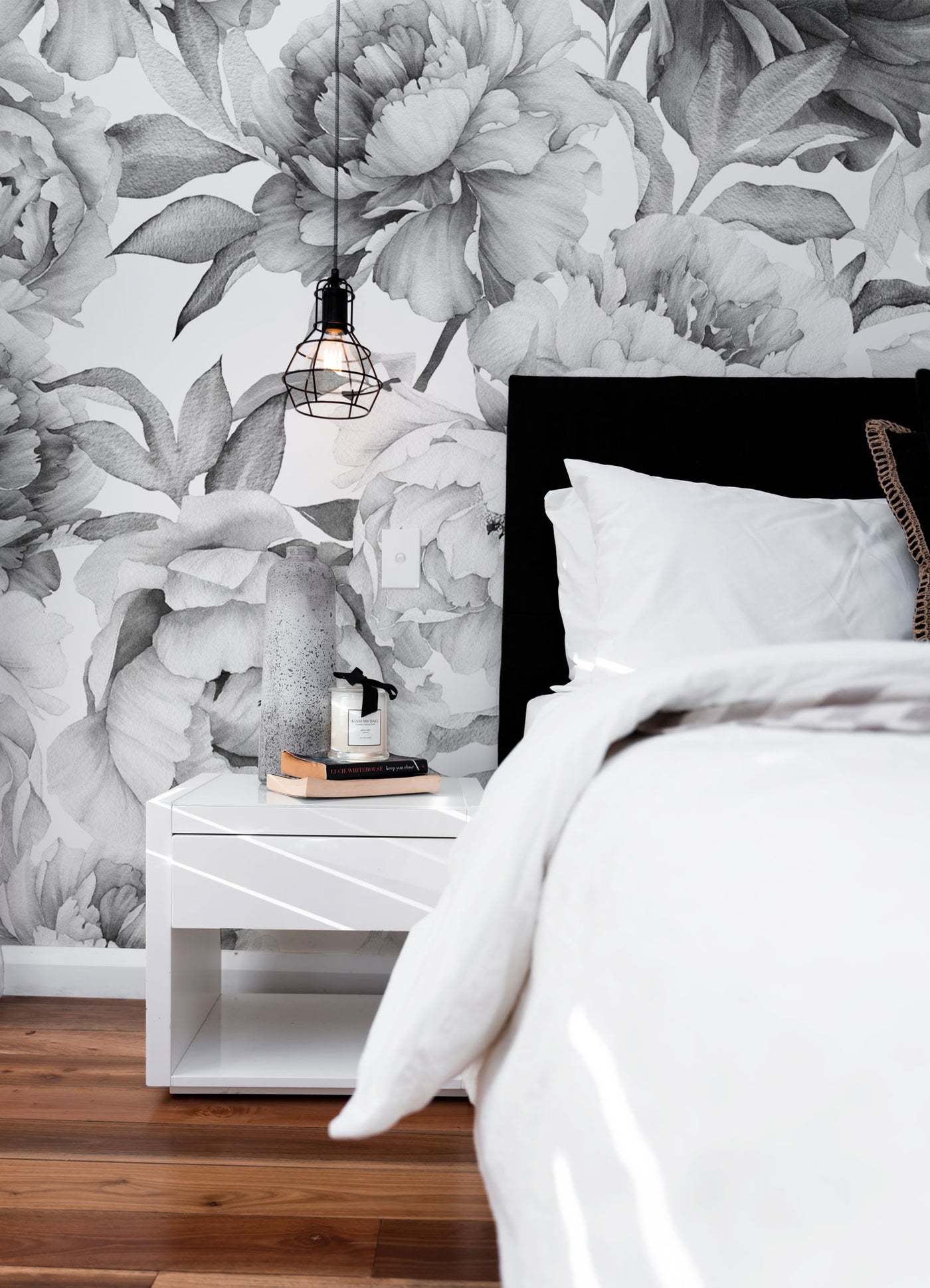 Black and white Peonies Wall Mural