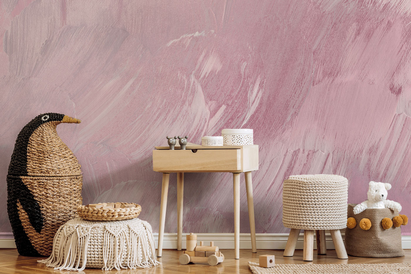 Pink Rose Paint Strokes Wall Mural