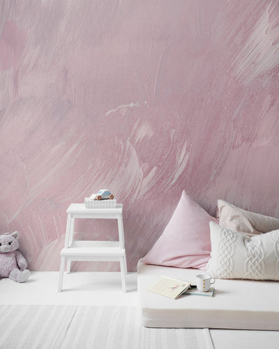 Pink Rose Paint Strokes Wall Mural