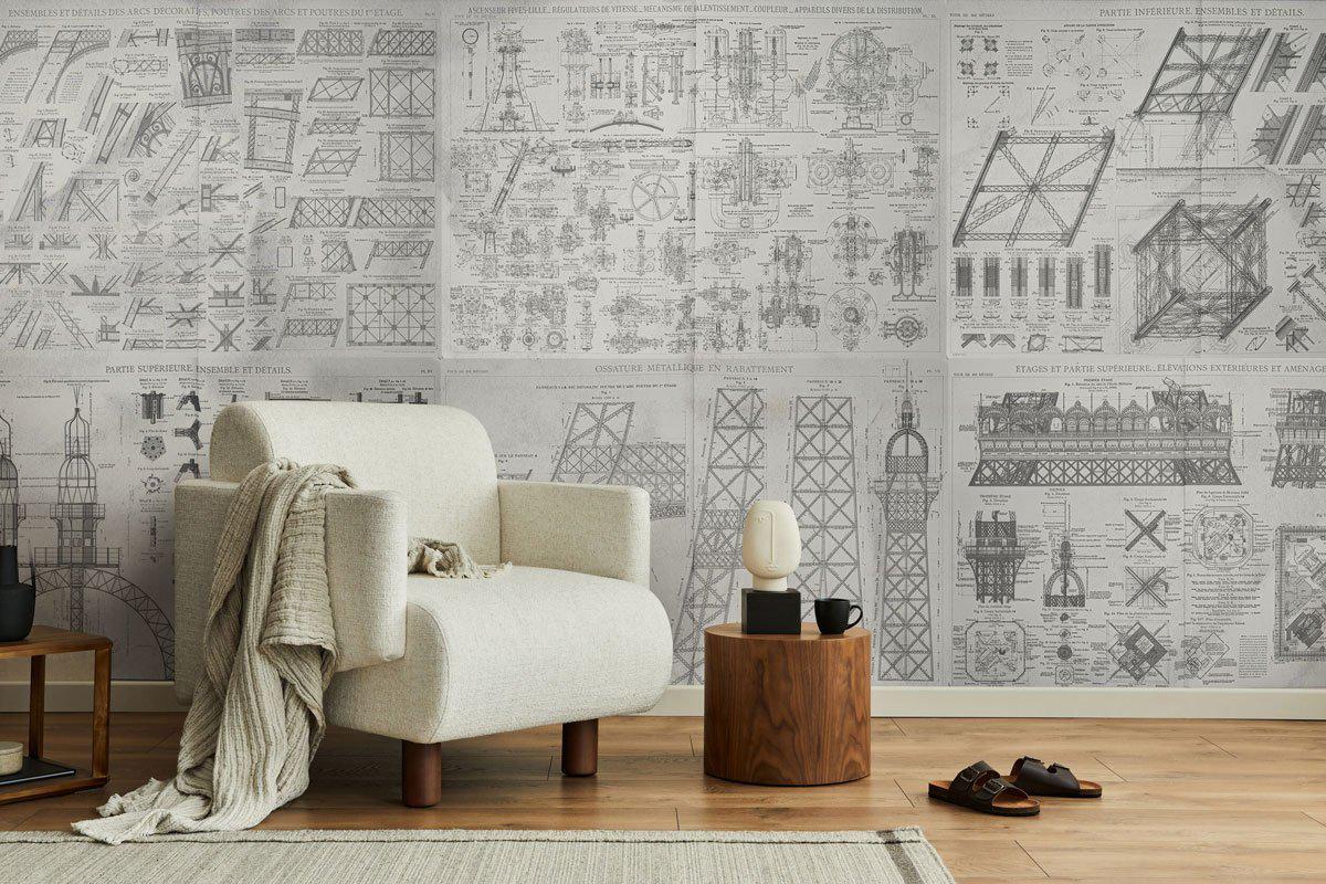 Eiffel Tower Building Plans Wall Mural-Wall Mural-Eazywallz