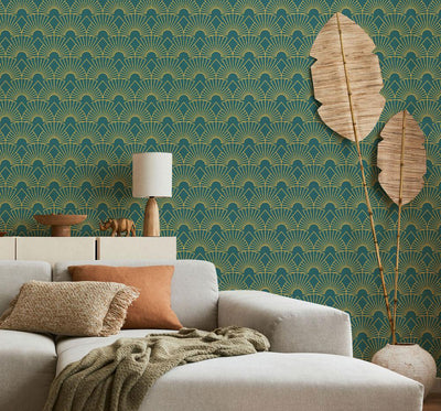 Emerald Green Art Deco #280-Repeat Pattern Wallpaper-Eazywallz