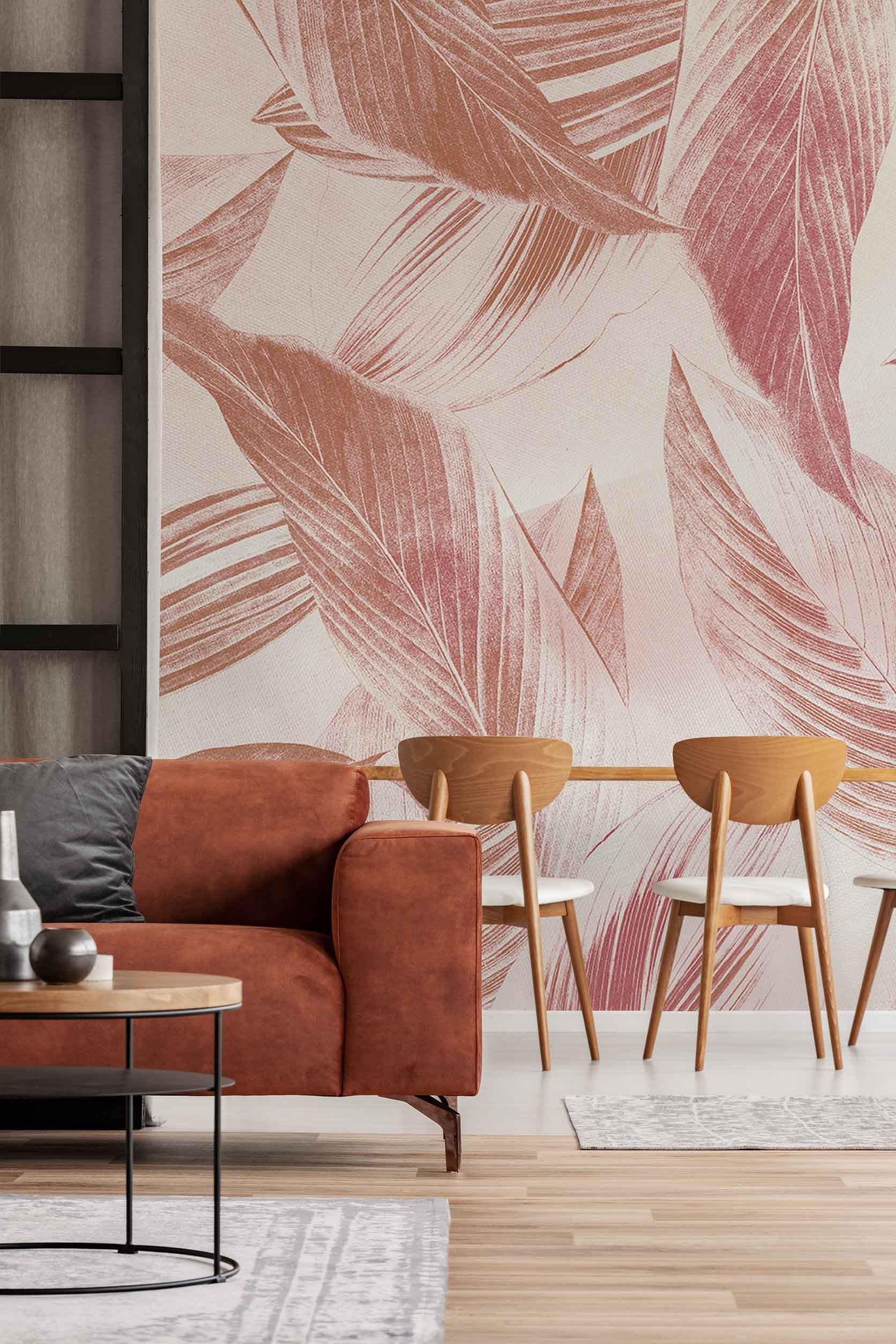 Faded Red Banana Leaves Wall Mural-Wall Mural-Eazywallz