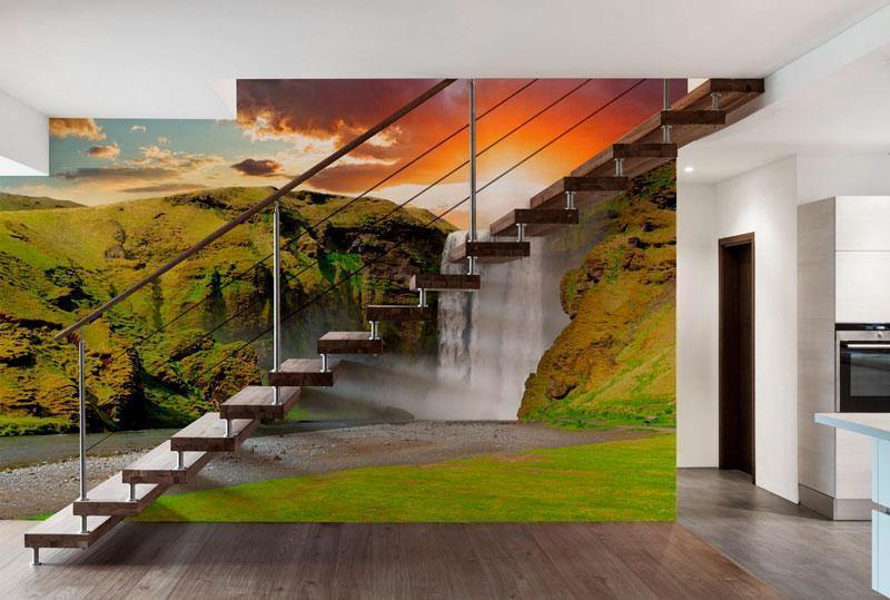 Famous Icelandic Waterfall at Sunset Wall Mural-Wall Mural-Eazywallz