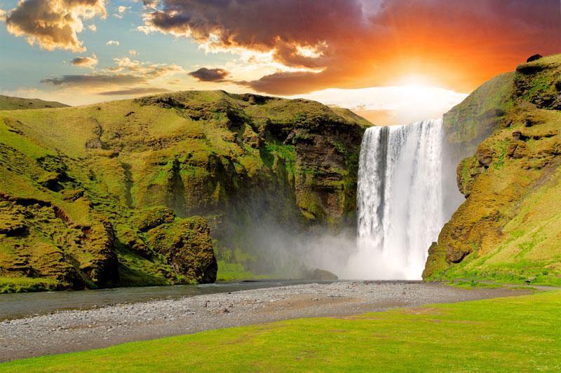 Famous Icelandic Waterfall at Sunset Wall Mural-Wall Mural-Eazywallz