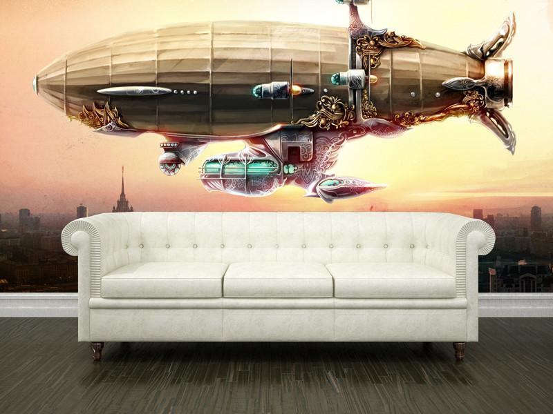 Fantasy airship over a city Wall Mural-Wall Mural-Eazywallz