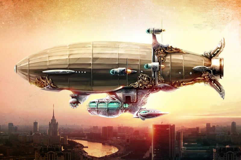 Fantasy airship over a city Wall Mural-Wall Mural-Eazywallz