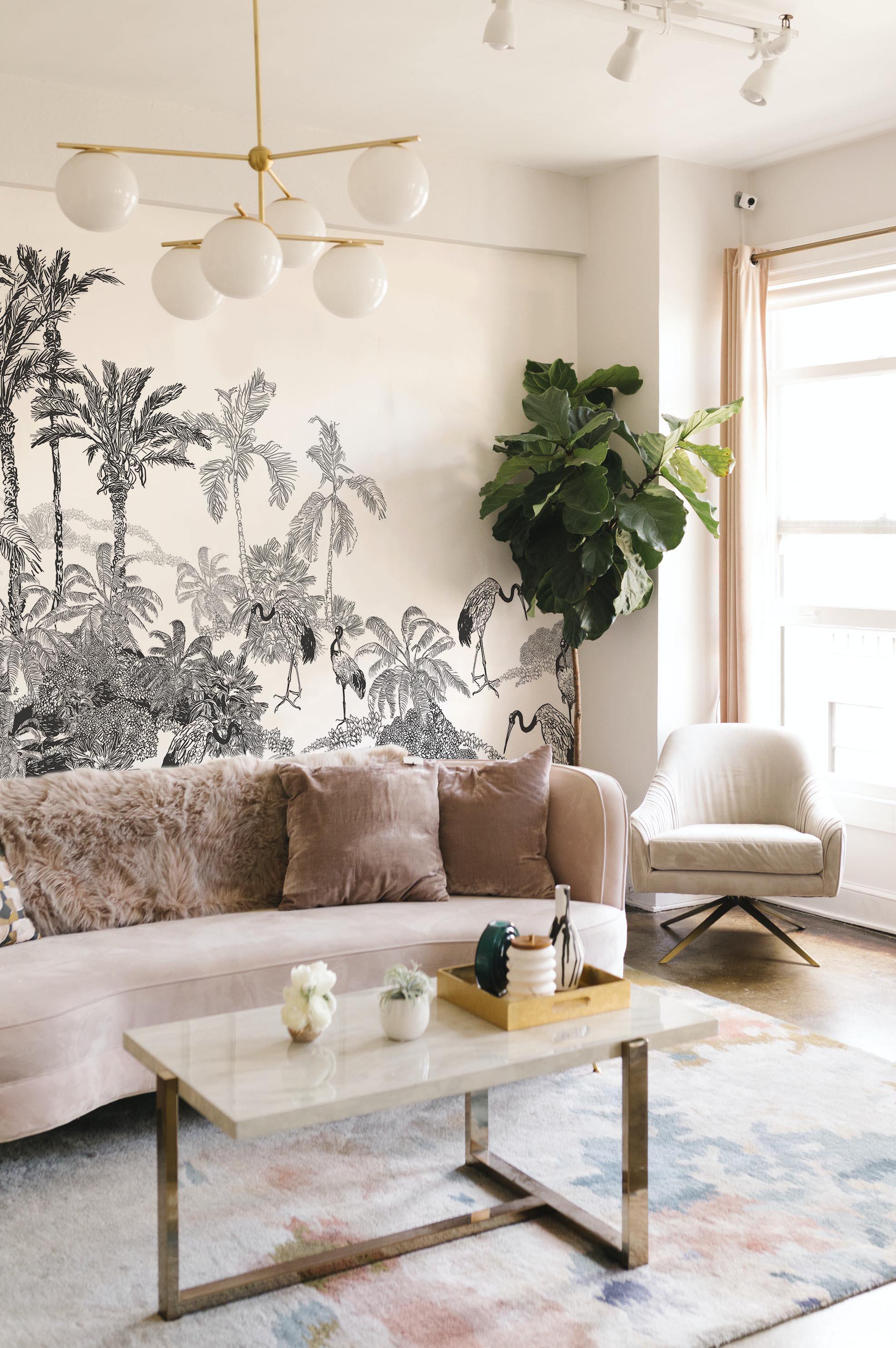 Flamingo Toile Wall Mural-Wall Mural-Eazywallz