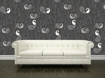 Floral pattern featuring white swan Wall Mural-Wall Mural-Eazywallz