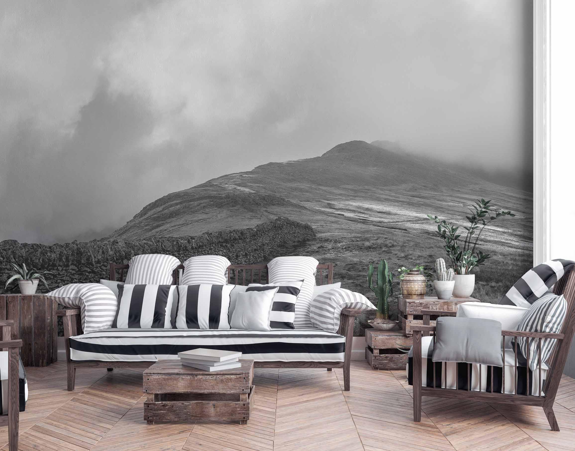 Foggy Mountain Landscape Wallpaper Mural-Wall Mural-Eazywallz