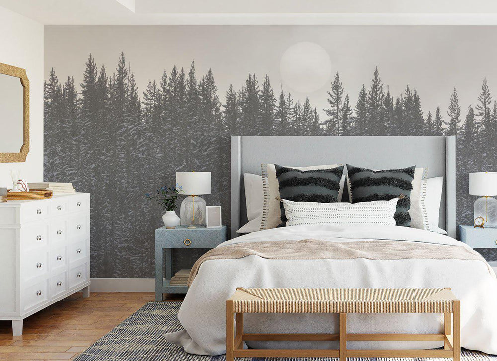 Foggy Tree Line Wallpaper Mural | Tree Wallpaper | Eazywallz