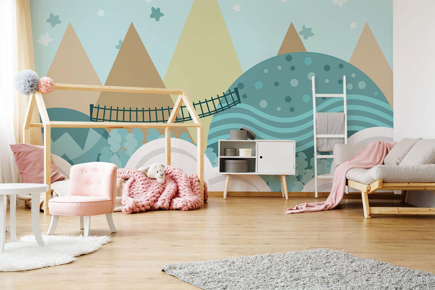 Forest Hill Illustration Wall Mural | Kids wallpaper mural | Eazywallz