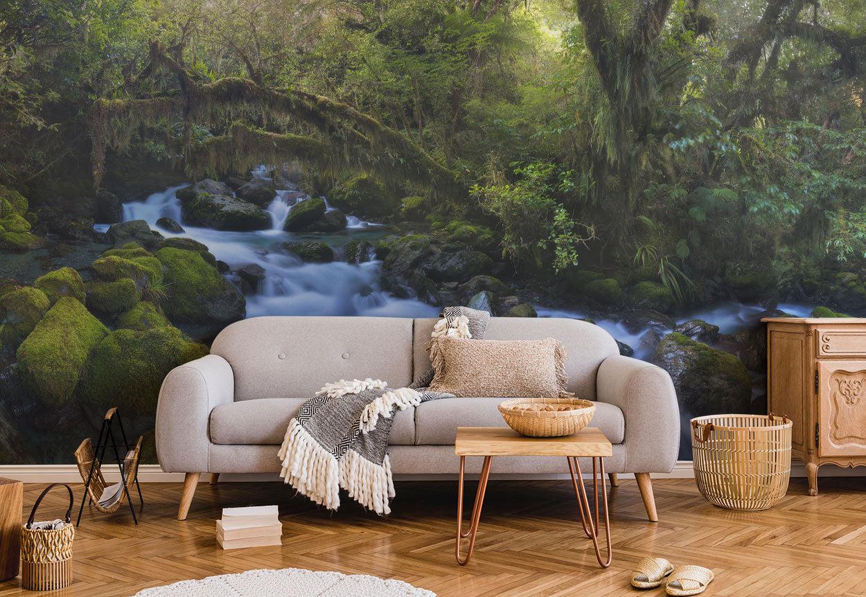 Forest Landscape & Mountain Stream Wall Mural-Wall Mural-Eazywallz