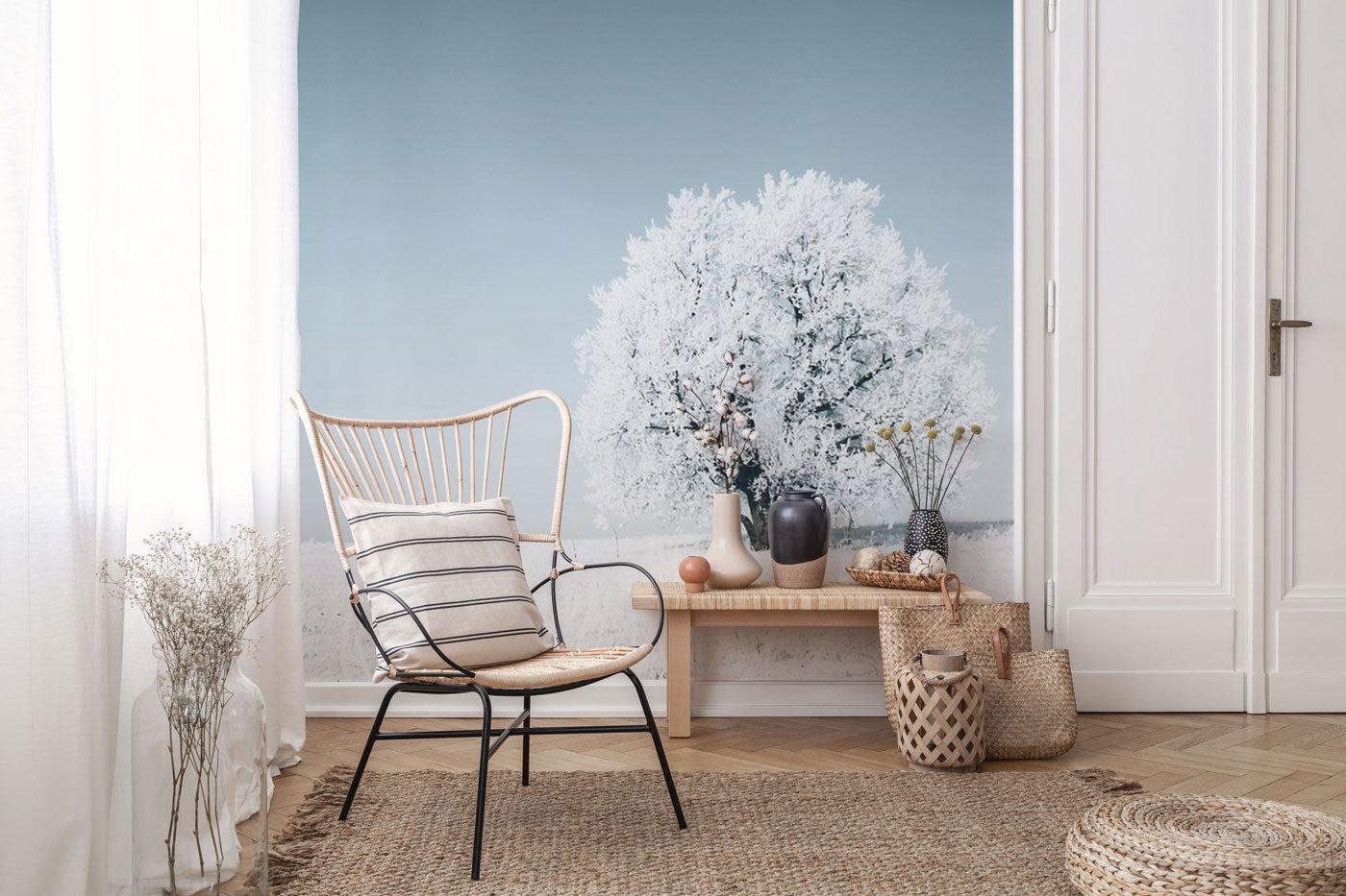 Frozen tree in snowy field Wall Mural-Wall Mural-Eazywallz