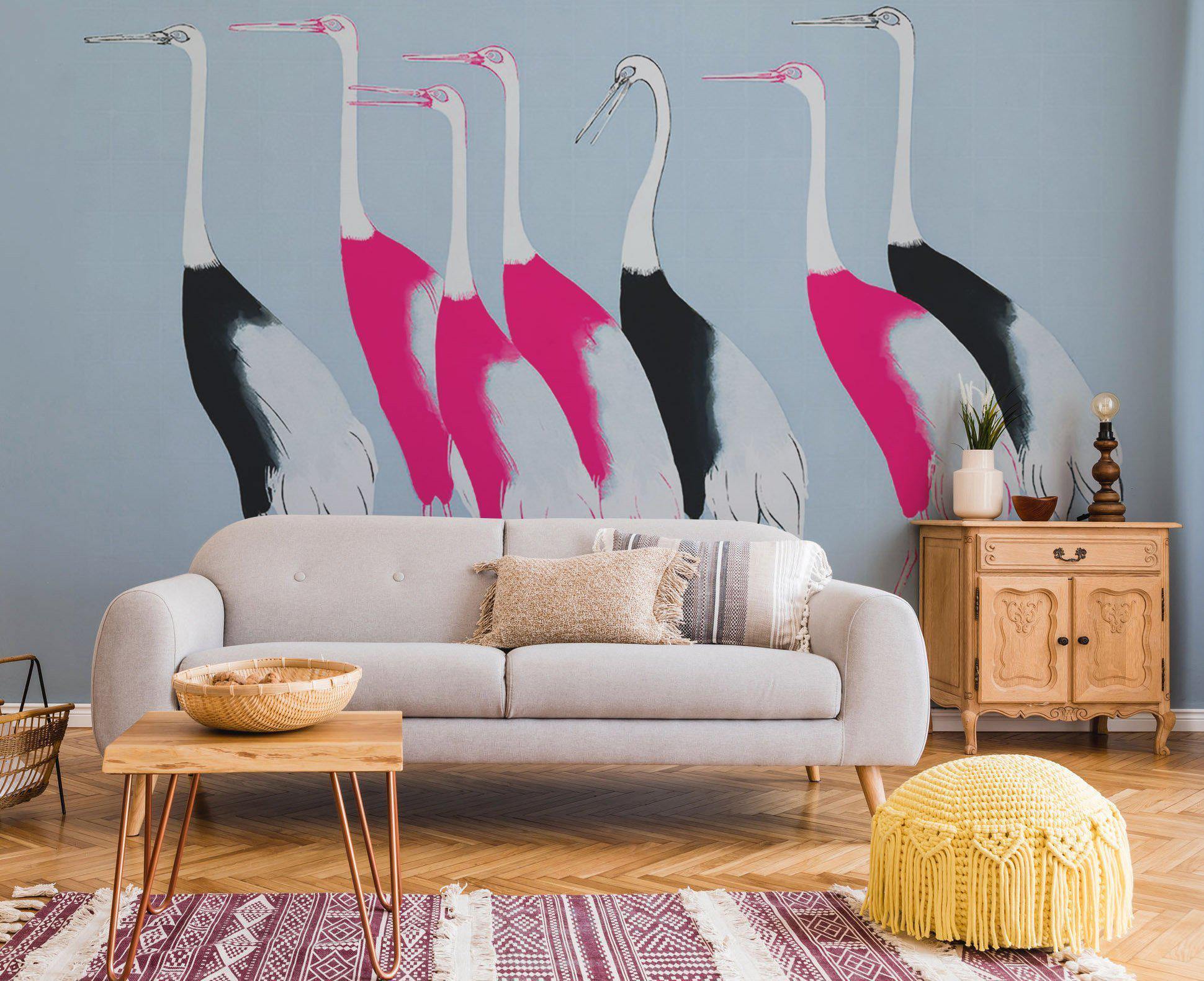 Fusion Japanese Red Crown Crane Wall Mural-Wall Mural-Eazywallz