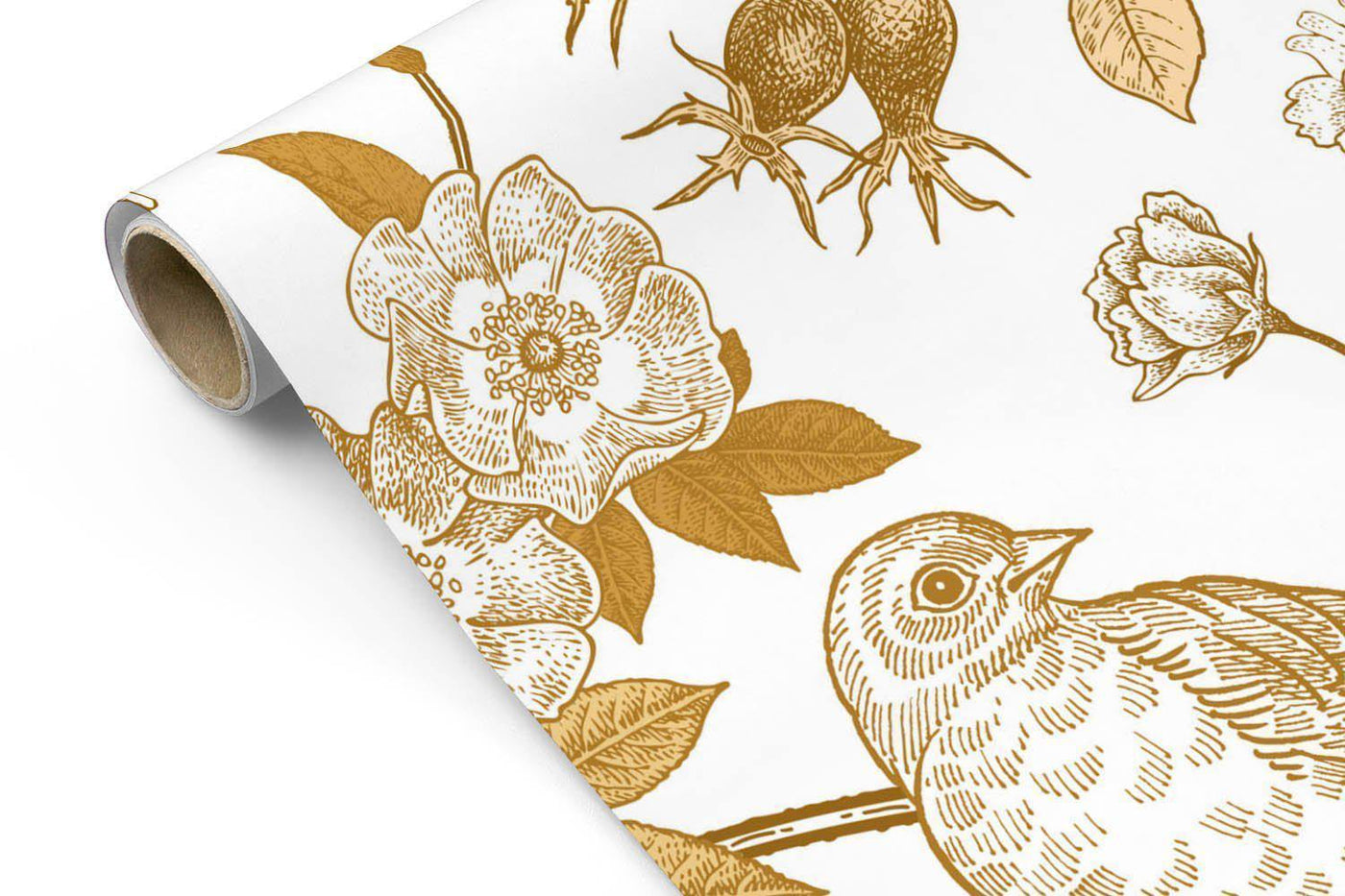 Golden Birds & Florals Wallpaper #335-Repeat Pattern Wallpaper-Eazywallz