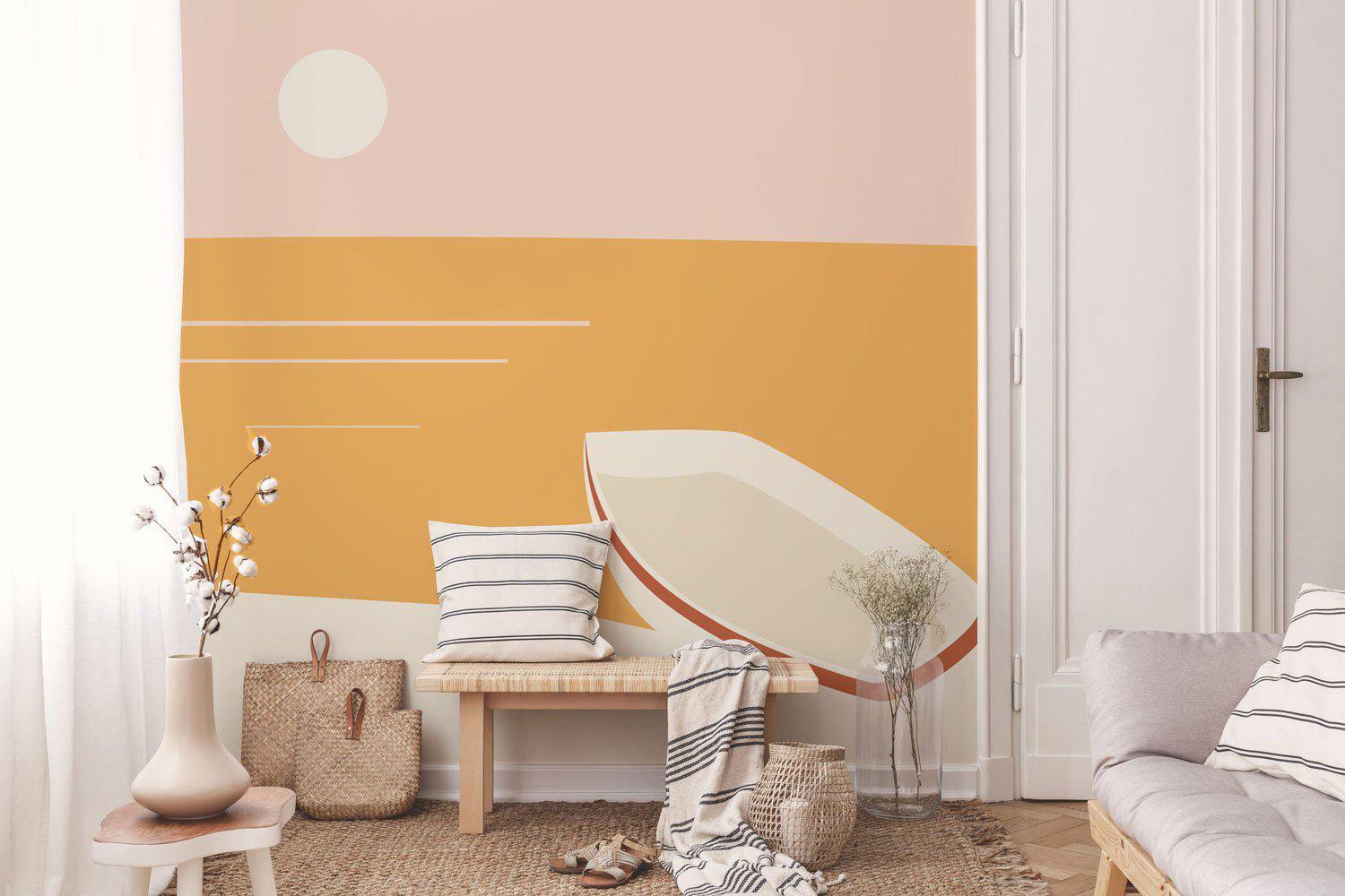 Grand Abstract Boat Sunrise Wall Mural-Wall Mural-Eazywallz