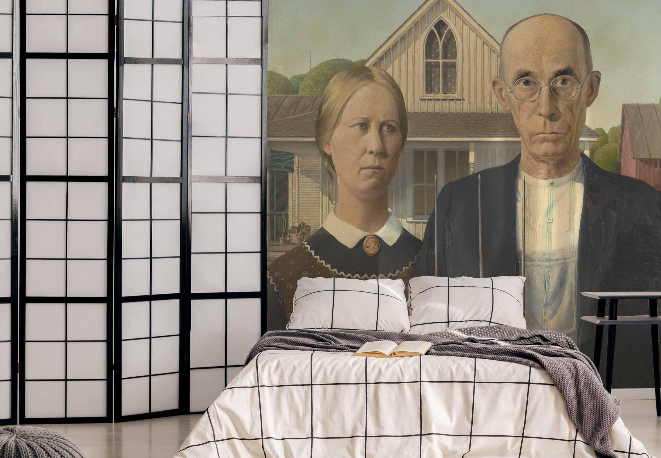 Grant Wood Farmers Painting Wall Mural-Wall Mural-Eazywallz