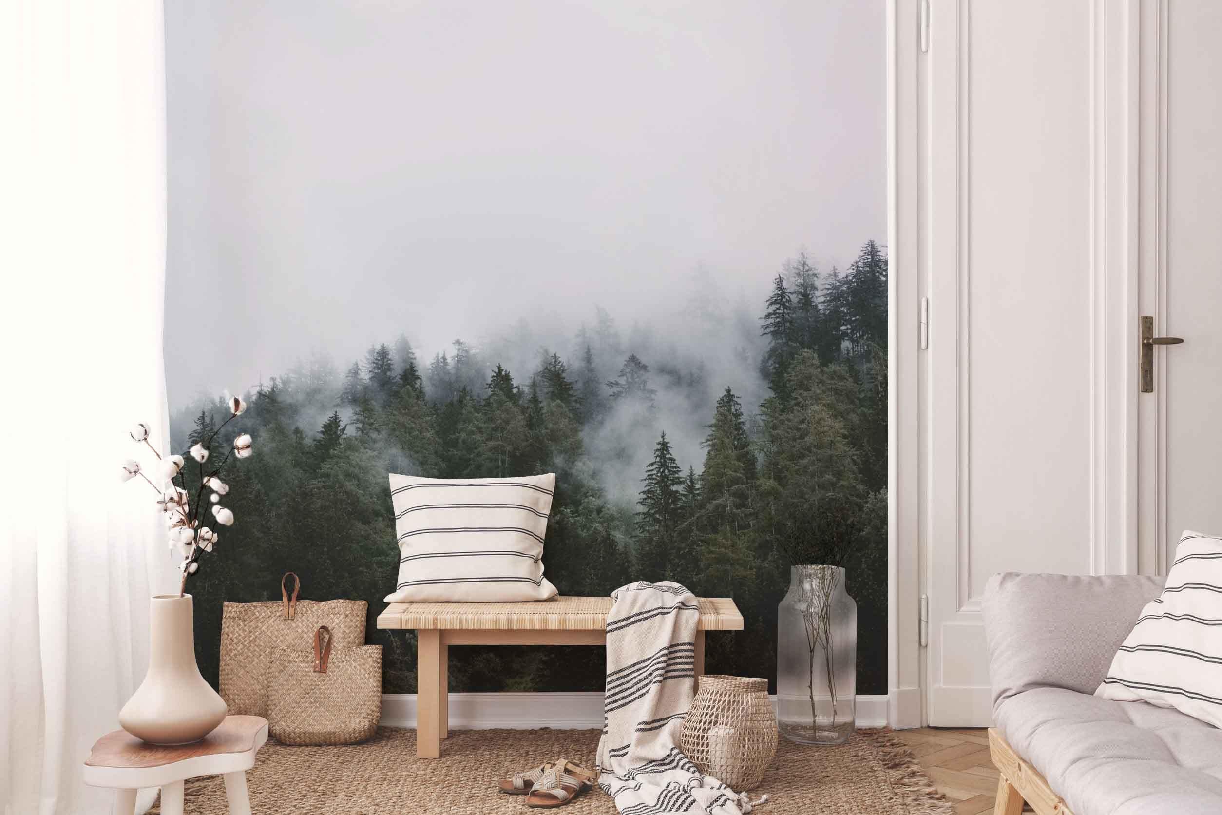 Green Foggy Forest Wall Mural-Wall Mural-Eazywallz