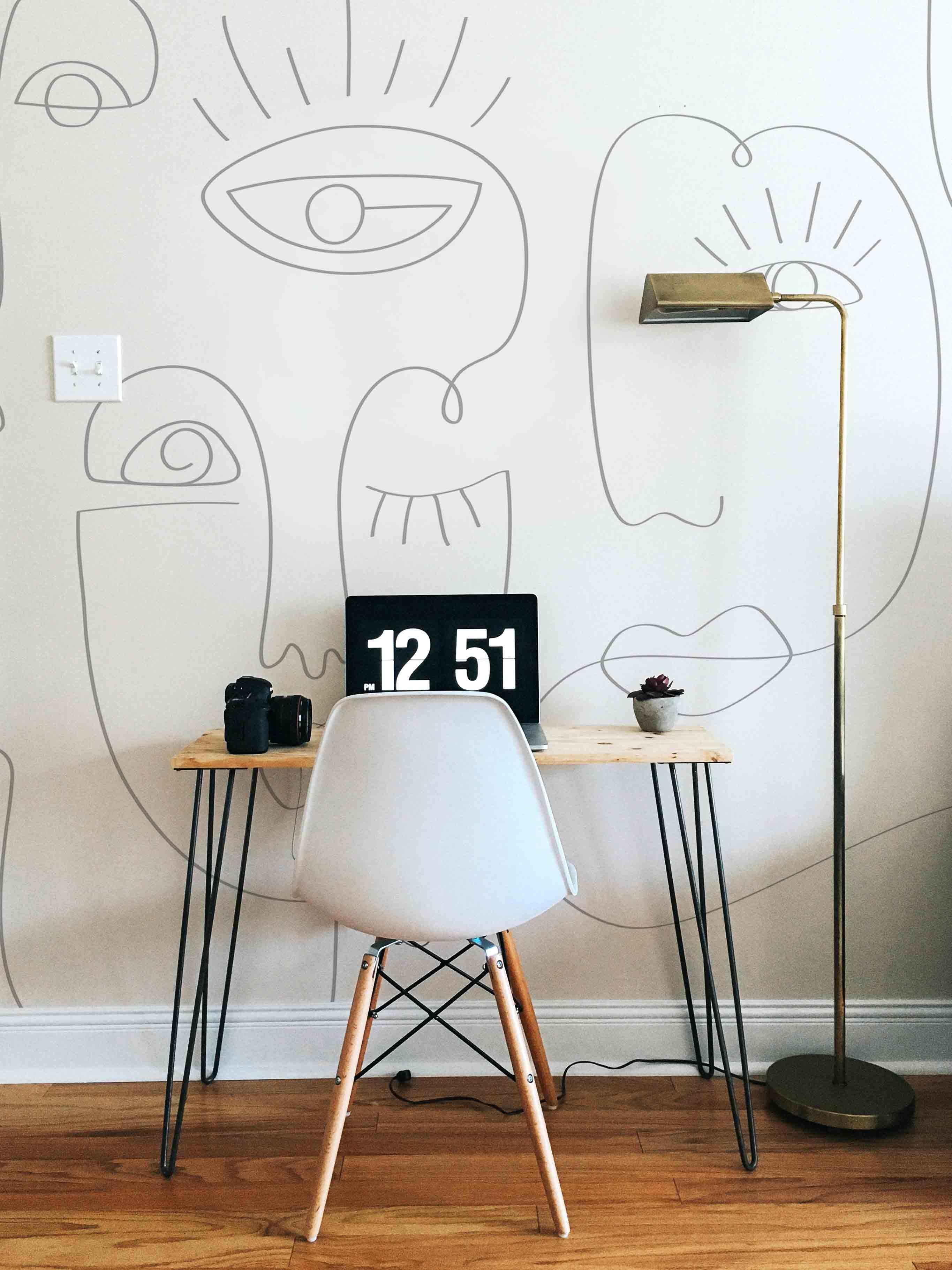 Grey Abstract Line Faces 2 Wall Mural-Wall Mural-Eazywallz