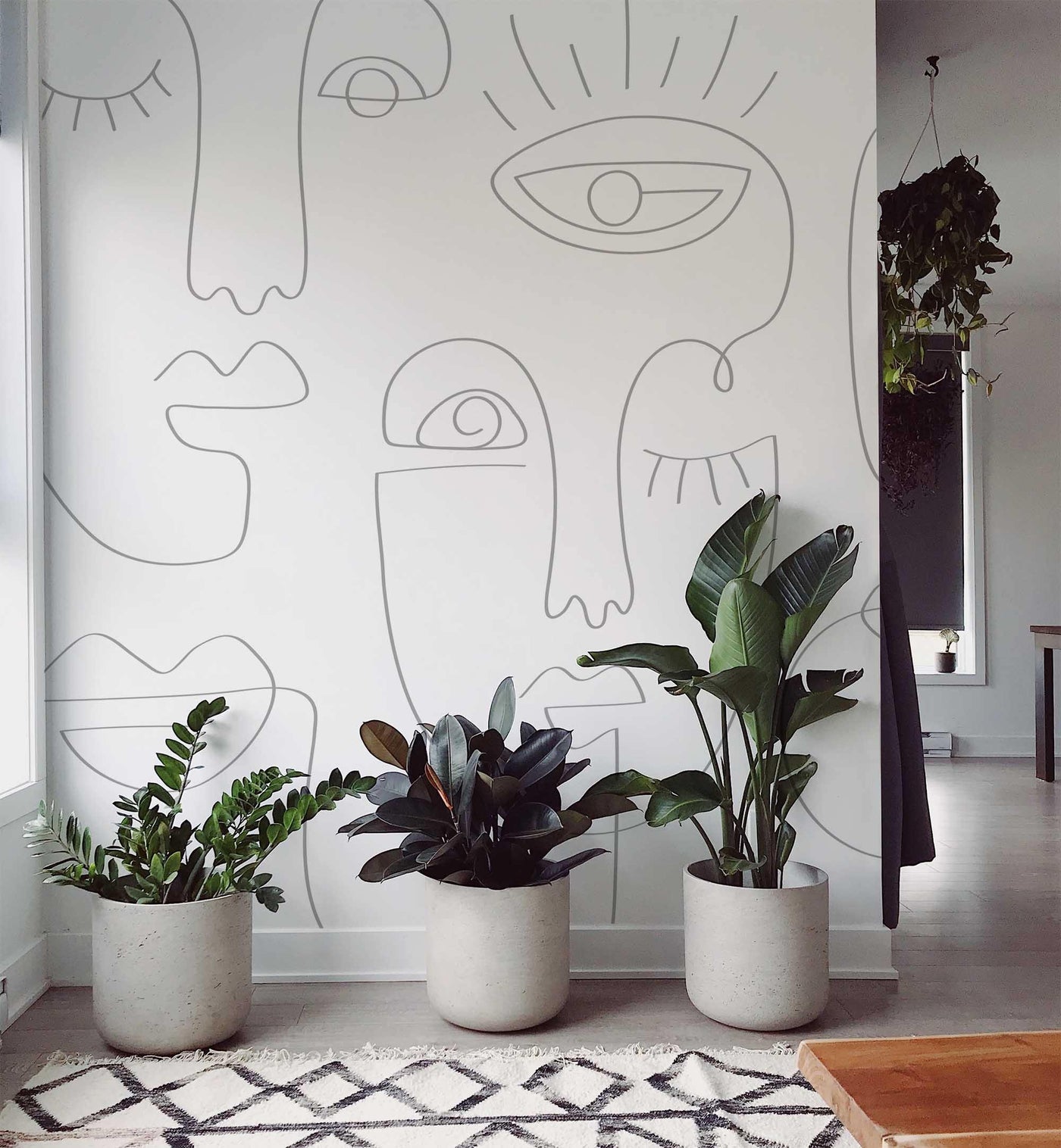 Grey Abstract Line Faces 2 Wall Mural-Wall Mural-Eazywallz
