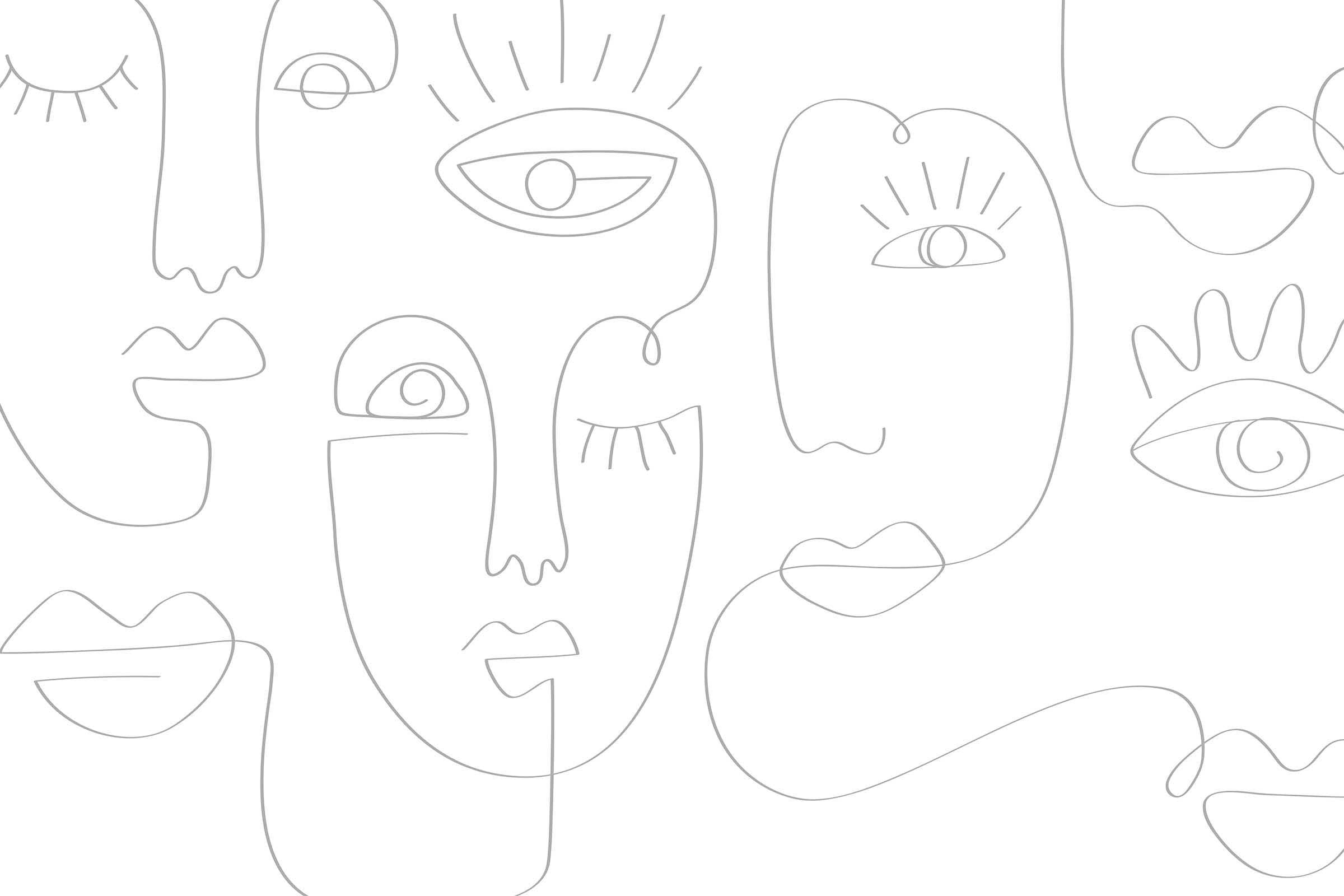 Grey Abstract Line Faces 2 Wall Mural-Wall Mural-Eazywallz