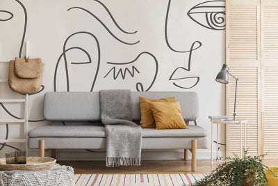 Grey Abstract Line Faces Wall Mural-Wall Mural-Eazywallz