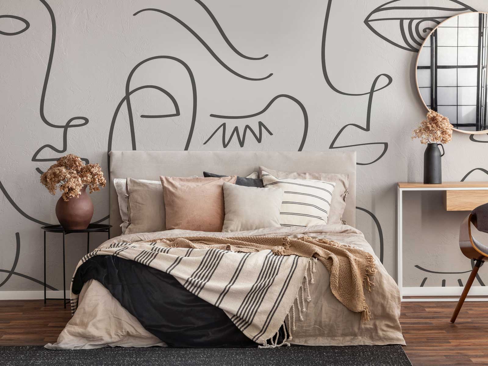 Grey Abstract Line Faces Wall Mural-Wall Mural-Eazywallz