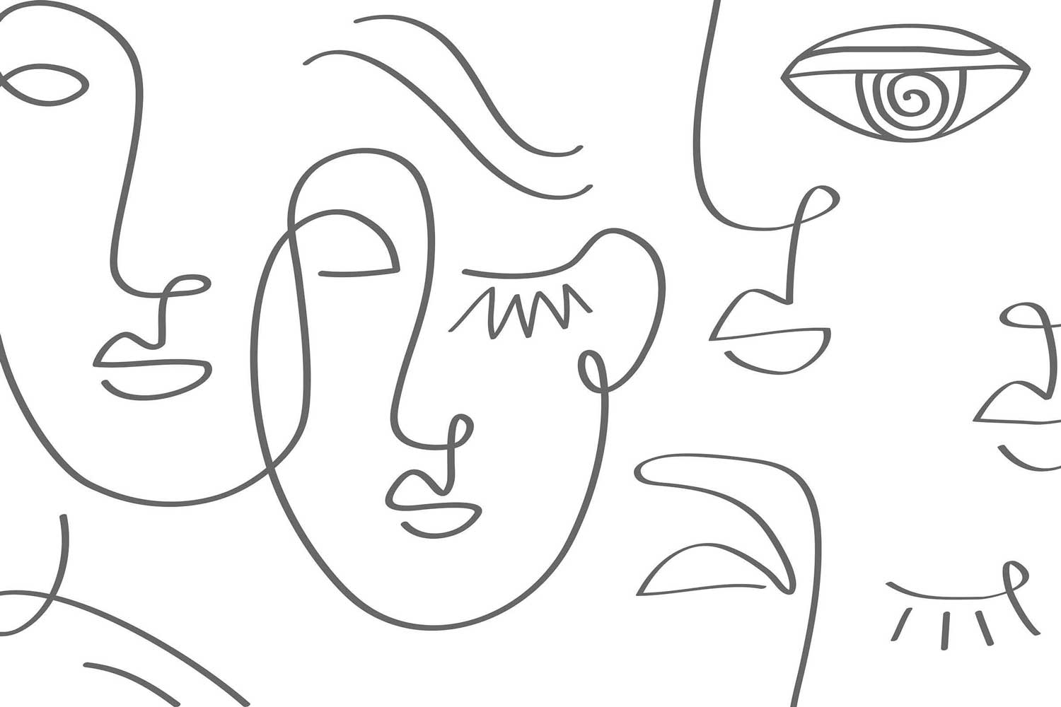 Grey Abstract Line Faces Wall Mural-Wall Mural-Eazywallz