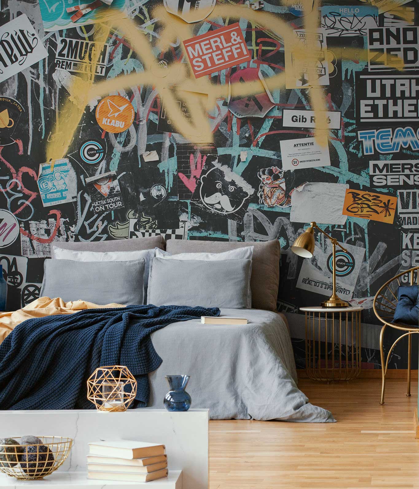 Grunge Graffiti over Stickers Wall Mural-Wall Mural-Eazywallz