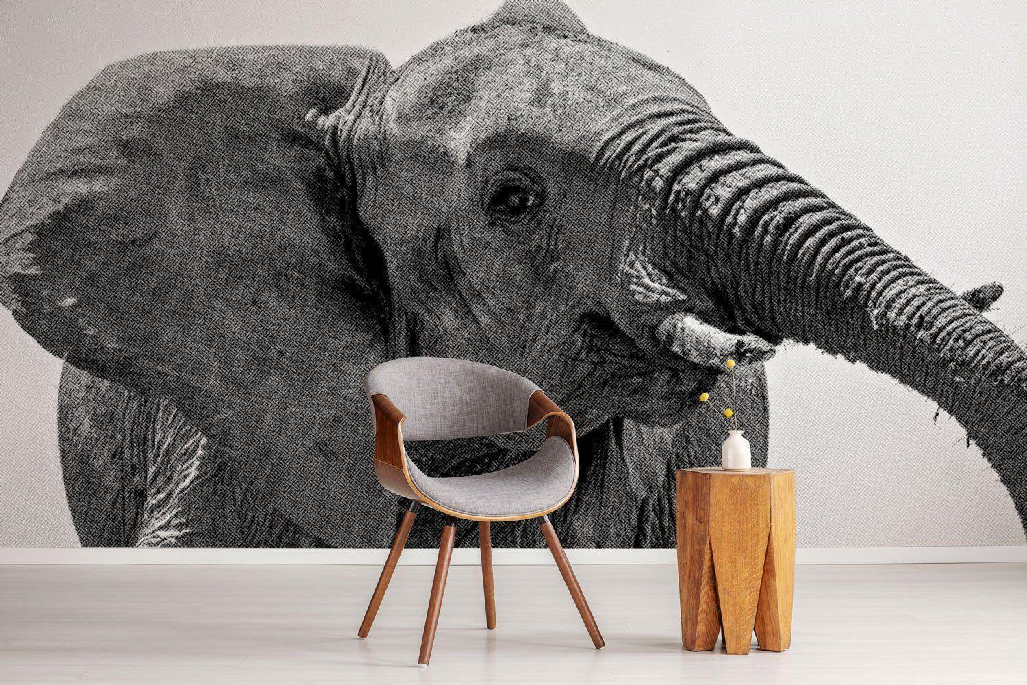 Halftone Happy Elephant Wall Mural-Wall Mural-Eazywallz