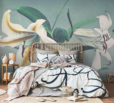 Hand Coloured White Lily Wall Mural-Wall Mural-Eazywallz