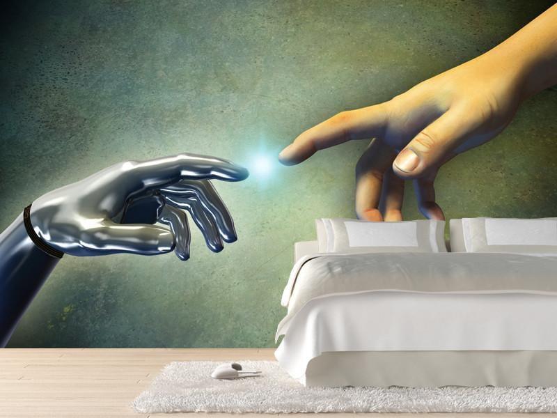 Human hand touching an android hand Wall Mural-Wall Mural-Eazywallz
