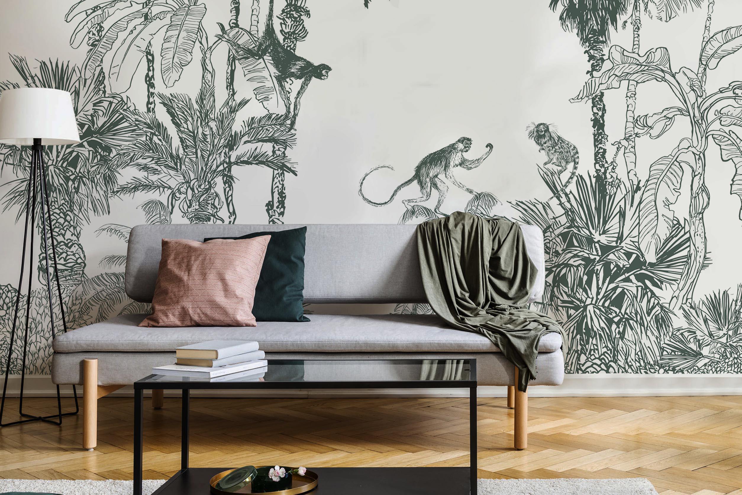 Hunter Green Jungle Dream Toile Wall Mural-Wall Mural-Eazywallz
