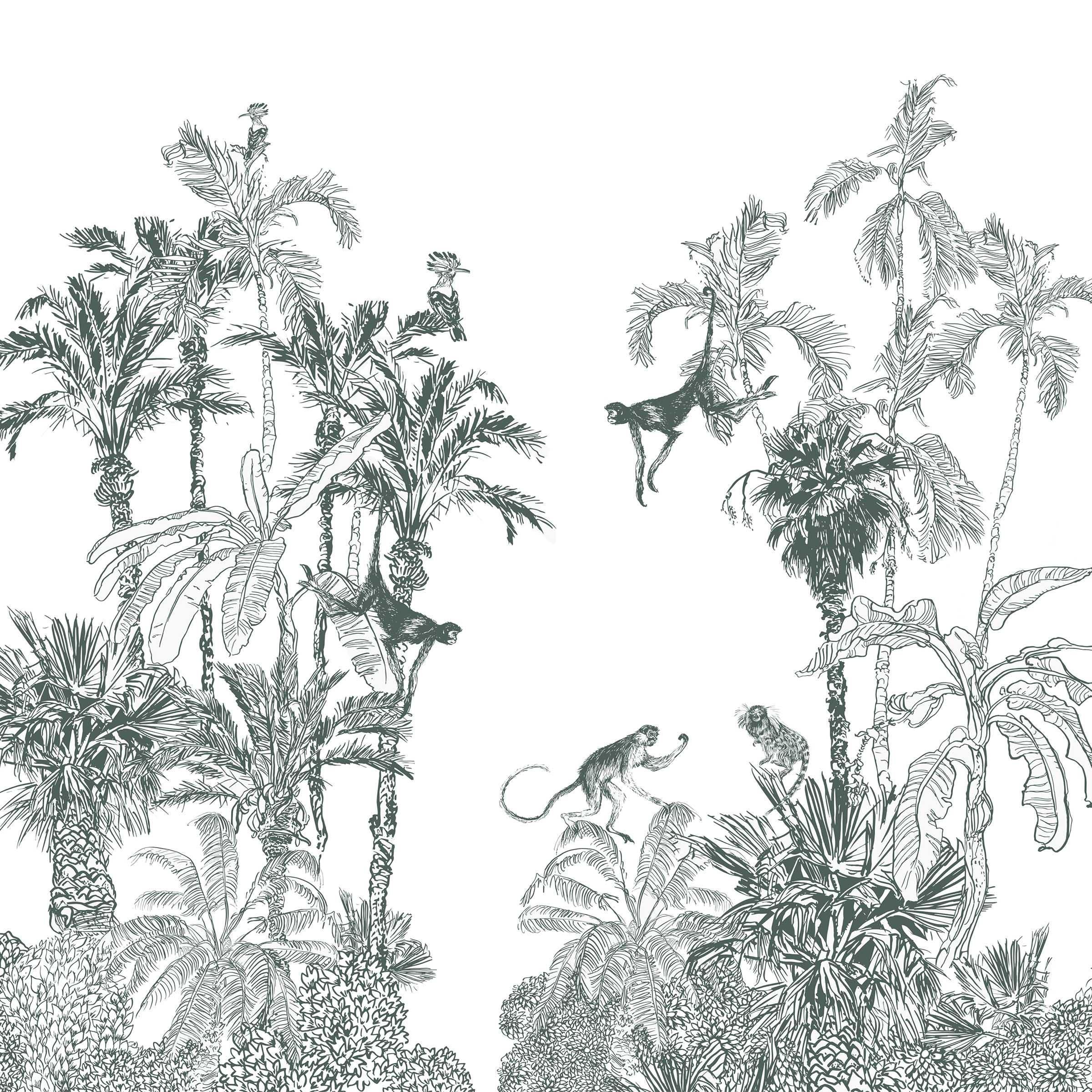 Hunter Green Jungle Dream Toile Wall Mural-Wall Mural-Eazywallz