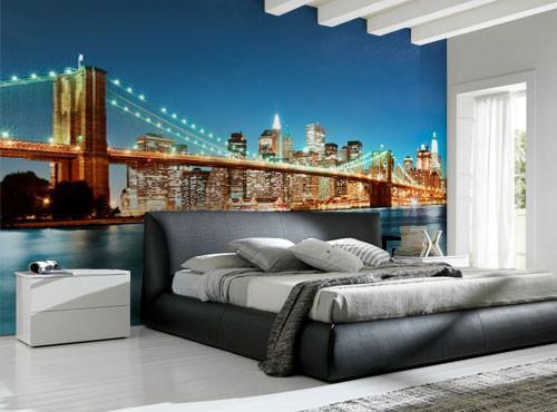 Illuminated Brooklyn Bridge at Night Wall Mural-Wall Mural-Eazywallz