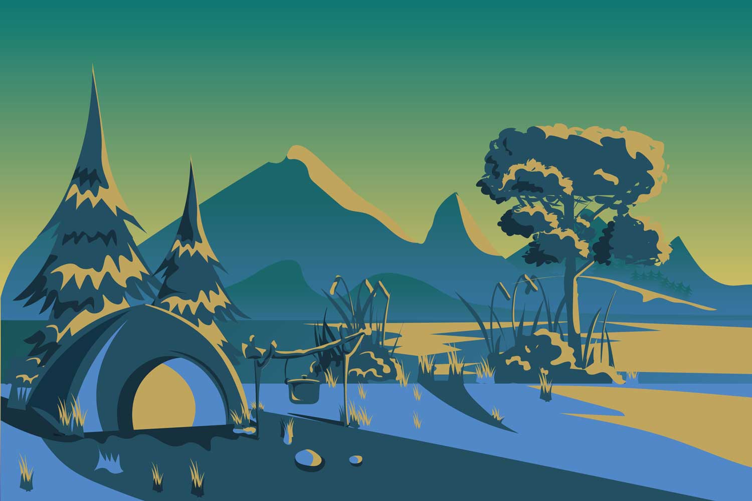 Illustrated Camping Site Wall Mural-Wall Mural-Eazywallz