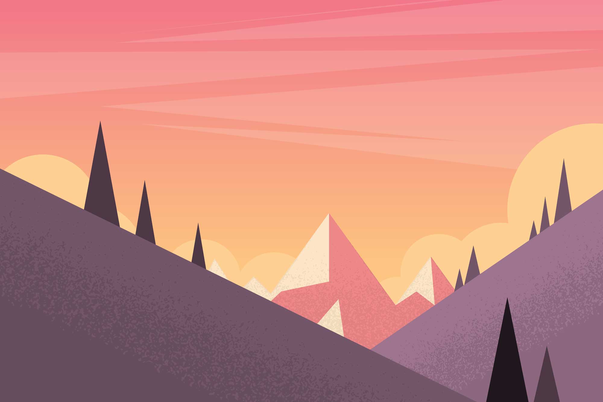 Illustrated Valley Sunrise Wall Mural-Wall Mural-Eazywallz