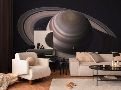 space wall mural in a modern living room